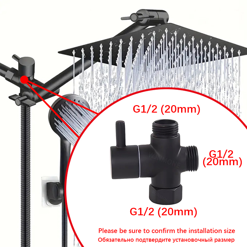 Shower Valve Cartridge - Siyah Gümüş 3 Yollu T-Adaptör Yönlendirme
